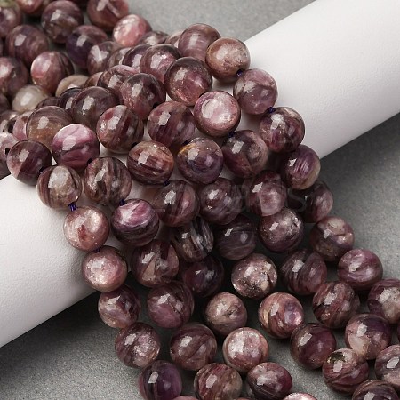 Natural Lepidolite/Purple Mica Stone Beads Strands G-G925-02B-1