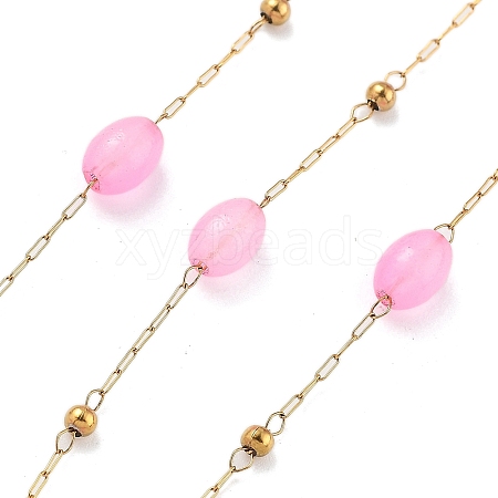 Natural Dyed Jade & 304 Stainless Steel Beads Link Chains CHS-K021-08B-03-1