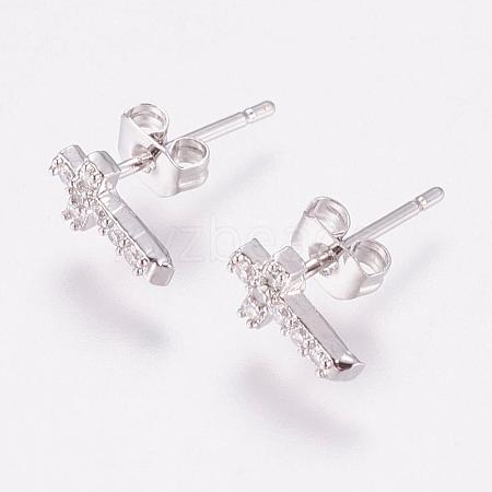 Brass Micro Pave Cubic Zirconia Stud Earrings EJEW-F125-05P-1