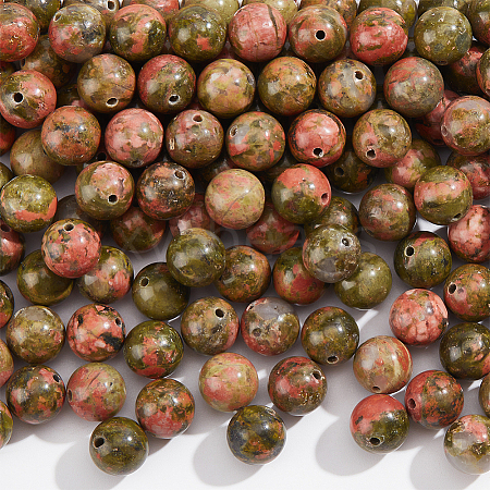  Natural Unakite Round Beads Strands G-NB0004-87B-1