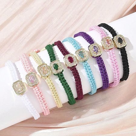 Brass Pave Cubic Zirconia Rectangle Braided Bead Bracelets FB-CBA9090-01-1