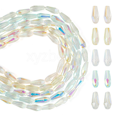 10 Strands 5 Colors AB Color Plated Transparent Glass Teardrop Beads Strands EGLA-TA0013-66-1