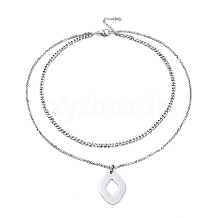 304 Stainless Steel Double Layer Necklaces NJEW-M181-05P-1