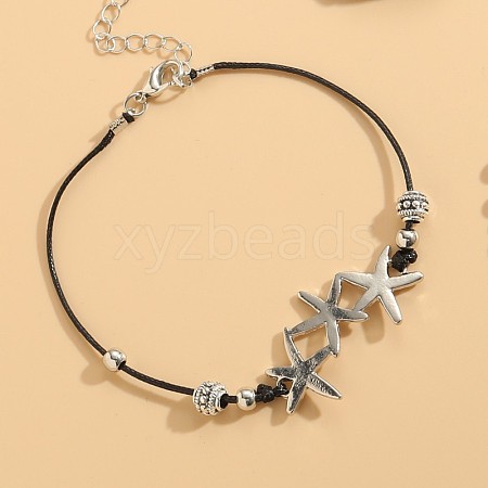 Summer Beach Alloy Link Black Waxed Cord Anklets FS-WGACEA5-03-1