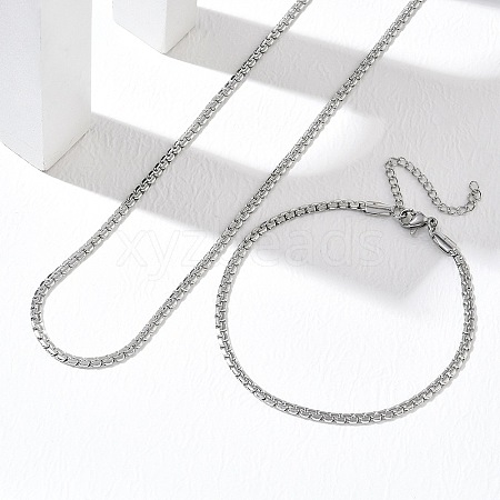 304 Stainless Steel Box Chain Necklace and Bracelet Set SJEW-D091-03P-1