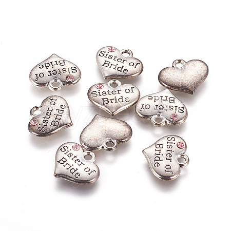 Wedding Theme Antique Silver Tone Tibetan Style Heart with Sister of Bride Rhinestone Charms LS-TIBEP-N005-06C-1