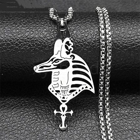 304 Stainless Steel Egyptian Ancient Anubis Anka Cross Pendant Box Chain Necklaces STAS-D196-05P-1