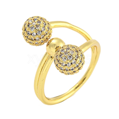 Round Rack Plating Brass Micro Pave Cubic Zirconia Cuff Rings for Women RJEW-G330-68G-1