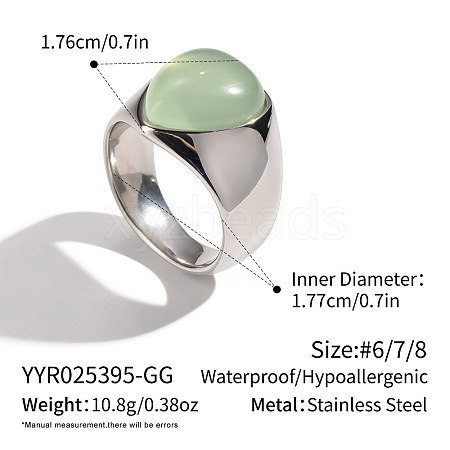 304 Stainless Steel Natural Agate Finger Rings for Women QT5525-2-1