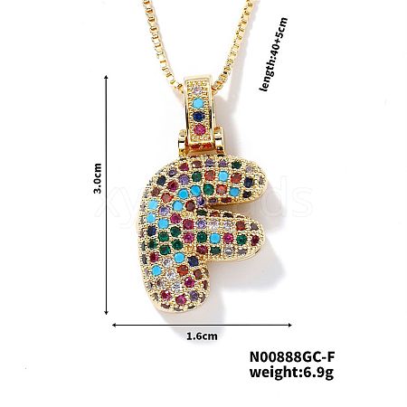 Brass Pave Colorful Cubic Zirconia Letter Pendant Box Chain Necklaces NU0575-6-1