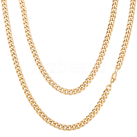 2Pcs 7mm Stainless Steel Cuban Link Chain Necklaces for Women Men NJEW-BBC0001-39A-1