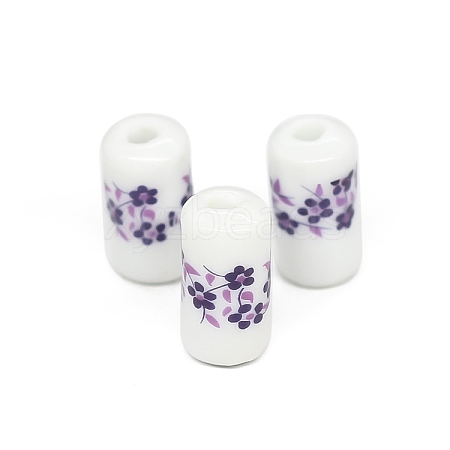 Handmade Porcelain Tube Beads with Flower Pattern PW-WG1DF46-02-1