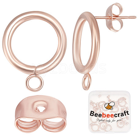 Beebeecraft 20Pcs 304 Stainless Steel Ring Stud Earring Findings STAS-BBC0001-76RG-1