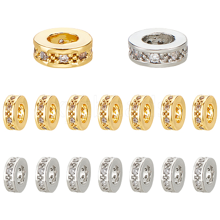 16Pcs 2 Colors Brass Micro Pave Clear Cubic Zirconia European Beads OPDL-UN0001-08-1