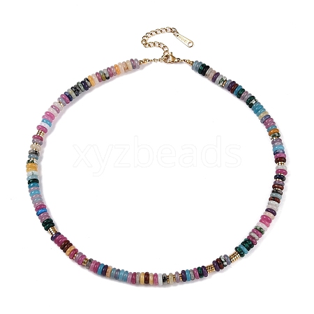 Rondelle Natural Agate Beaded Necklaces for Women NJEW-T017-05G-1