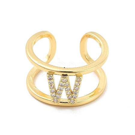 Clear Cubic Zirconia Initial Letter Open Cuff Ring RJEW-A012-01G-W-1