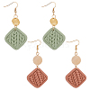 FIBLOOM 2 Pairs 2 Colors Polymer Clay Rhombus Dangle Earrings EJEW-FI0001-05-1