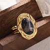 Oval Natural Banded Agate Finger Rings RJEW-M063-01G-14-1