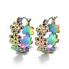 Ion Plating(IP) Rainbow Color Flower 304 Stainless Steel Hoop Earrings for Women STAS-A057-16MC-1