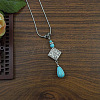 Exotic Ethnic Style Miao Silver & Synthetic Turquoise Drop Pendant Necklaces NL3465-4-1