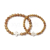 2Pcs Wood Beads Stretch Bracelets for Couple BJEW-JB11305-03-2