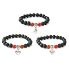 Natural Lava Rock Round & Carnelian Beads Stretch Braclets for Women BJEW-JB11472-3