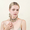 Rectangle Alloy Glass Choker Necklace & Earrings Sets for Women FS-WG507E8-01-2