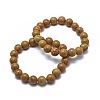 Natural Wood Lace Stone Bead Stretch Bracelets X-BJEW-K212-B-041-1