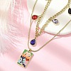 304 Stainless Steel Enamel Rectangle Pendant Double Layer Necklaces STAS-Z105-06G-4