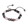 Non-Magnetic Synthetic Hematite & Natural Rhodonite & Natural Rose Quartz Round Beaded Braided Bracelets for Men Women BJEW-JB11185-01-1