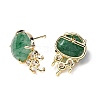 Brass Micro Pave Cubic Zirconia Stud Earring Findings with Natural Natural Green Strawberry Quartz KK-Z096-05G-02-2