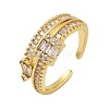 Rack Plating Brass Micro Pave Clear Cubic Zirconia Cuff Finger Rings for Women RJEW-M028-05G-2