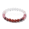 Natural Rose Quartz & Mixed Gemstone Round Beaded Stretch Bracelets for Women BJEW-JB11056-02-1