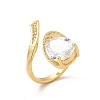 Clear Cubic Zirconia Teardrop Open Cuff Ring RJEW-I092-18G-1