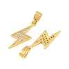 Lightning Bolt Brass Micro Pave Cubic Zirconia Pendants KK-K109-26G-2