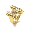 Letter Brass Micro Pave Clear Cubic Zirconia Open Cuff Ring for Women RJEW-N046-03N-G-1