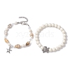 2Pcs 2 Style Synthetic Howlite & Glass & Shell Stretch Bracelets with Tortoise BJEW-JB10091-03-4