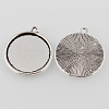 Tibetan Style Antique Silver Alloy Flat Round Pendant Cabochon Settings X-TIBEP-M022-44AS-2