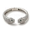 Brass Pave Clear & Green Cubic Zirconia Leopard Open Cuff Bangle for Women BJEW-K246-20F-P-2