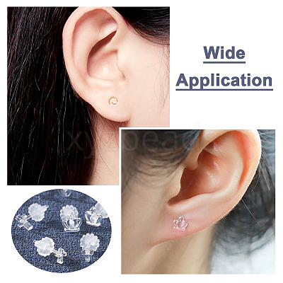 60 Sets 6 Style Crown & Cross & Swan & Vortex Transparent Resin Stud Earrings for Women EJEW-BG0001-02-1