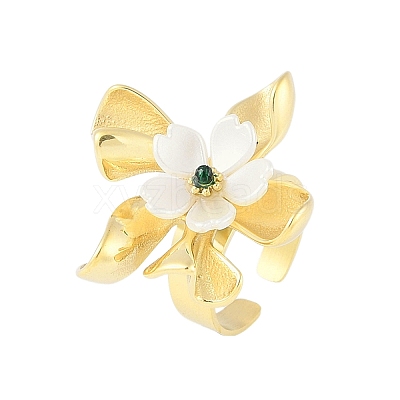 Flower Natural Shell Finger Rings RJEW-H234-01G-1
