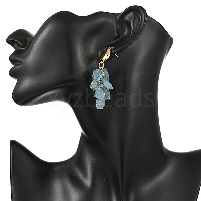 Brass with Raw Rough Natural Aquamarine Beads Stud Dangle Earrings EJEW-JE07474-01-1