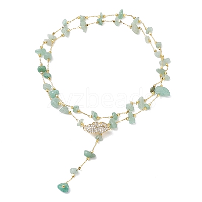 Natural Green Aventurine Chip Handmade Link Chain Necklaces NJEW-JN05811-02-1