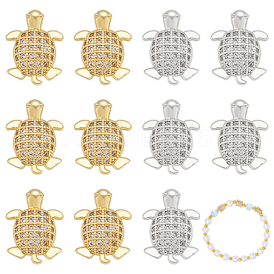 12Pcs 2 Colors Rack Plating Brass Micro Pave Clear Cubic Zirconia Beads KK-WR0001-61-1