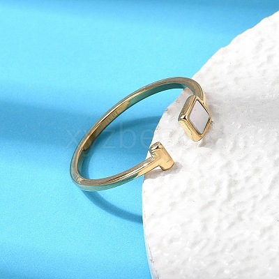 304 Stainless Steel & Natural Shell Cuff Rings for Women RJEW-G372-01G-03-1