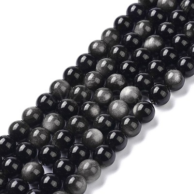 Natural Silver Obsidian Beads Strands X-G-D083-01B-1