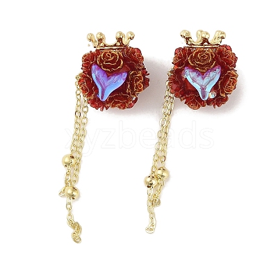 Handmade Flower Polymer Clay Rhinestone Tassel Dangle Beads CLAY-H003-02G-02-1