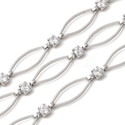 Handmade Brass Pave Clear Cubic Zirconia Horse Eye Link Chains CHC-G027-03P-1
