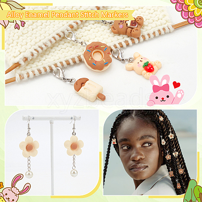 Flower/Ice Lolly/Bowknot Resin Pendant Locking Stitch Markers HJEW-AB00658-1