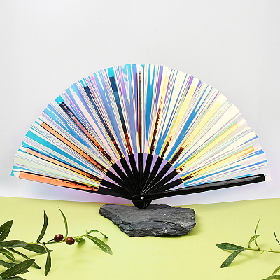 1Pc Bamboo with Oxford Fabric Glitter Powder Folding Fans AJEW-SP0003-77E-1